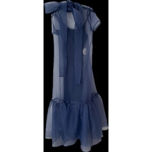 Staus Sheer navy organza ruffle-hem dress with neck tie NWT